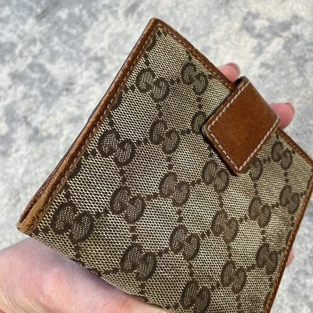 Vintage Gucci Monogram Bamboo French Wallet Brown GG Compact